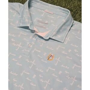 Swannies Mens Golf Polo Shirt XL Light Blue Betting Terms Print Horseshoe Logo